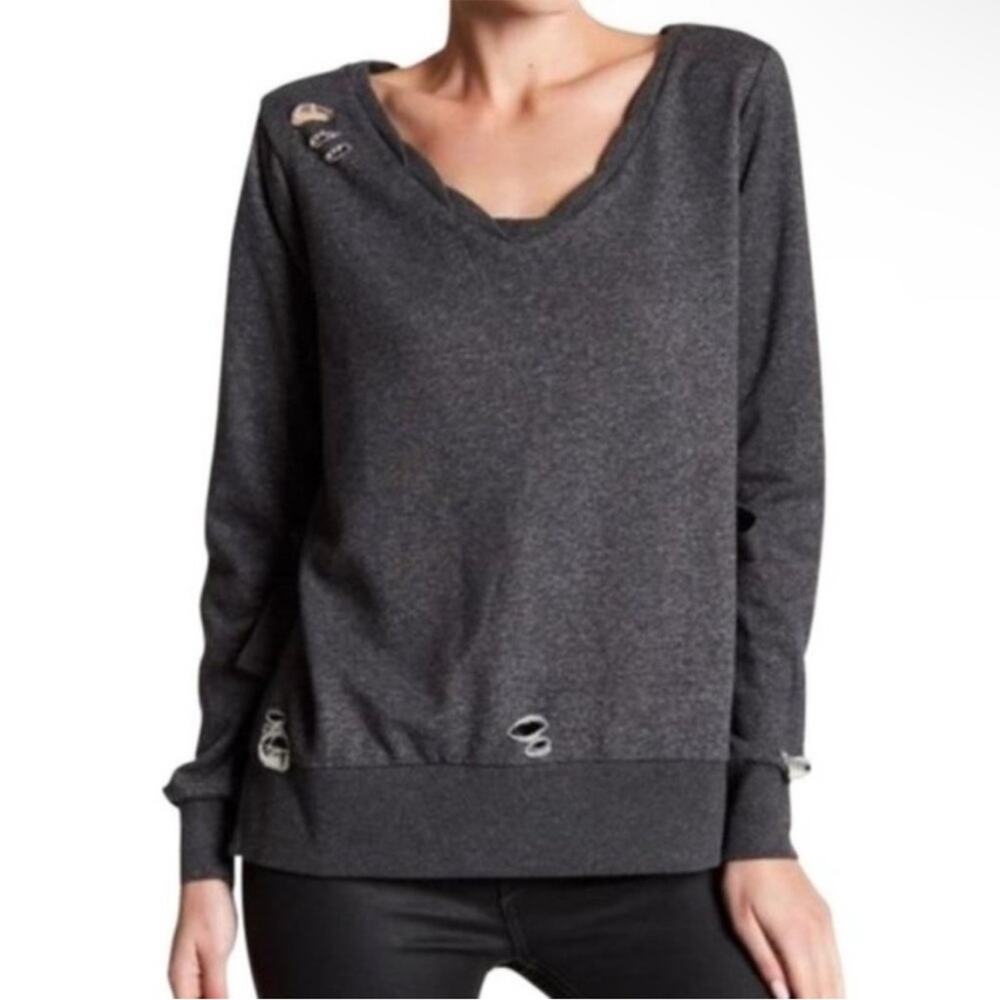 NWT Romeo + Juliet Couture French Terry Distressed Black Sweatshirt
